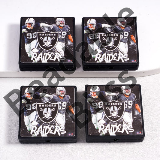 Silicone Focal Beads American Football Las Vegas Black, Flat Square Shape