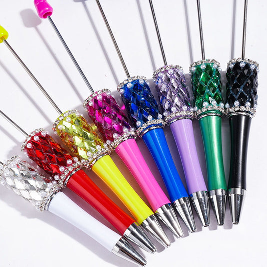 Handmade Beadable Pens with Diamond Shaped Rhinestones and White Pearls, Clear Rhinestone Chains, Multi-Color