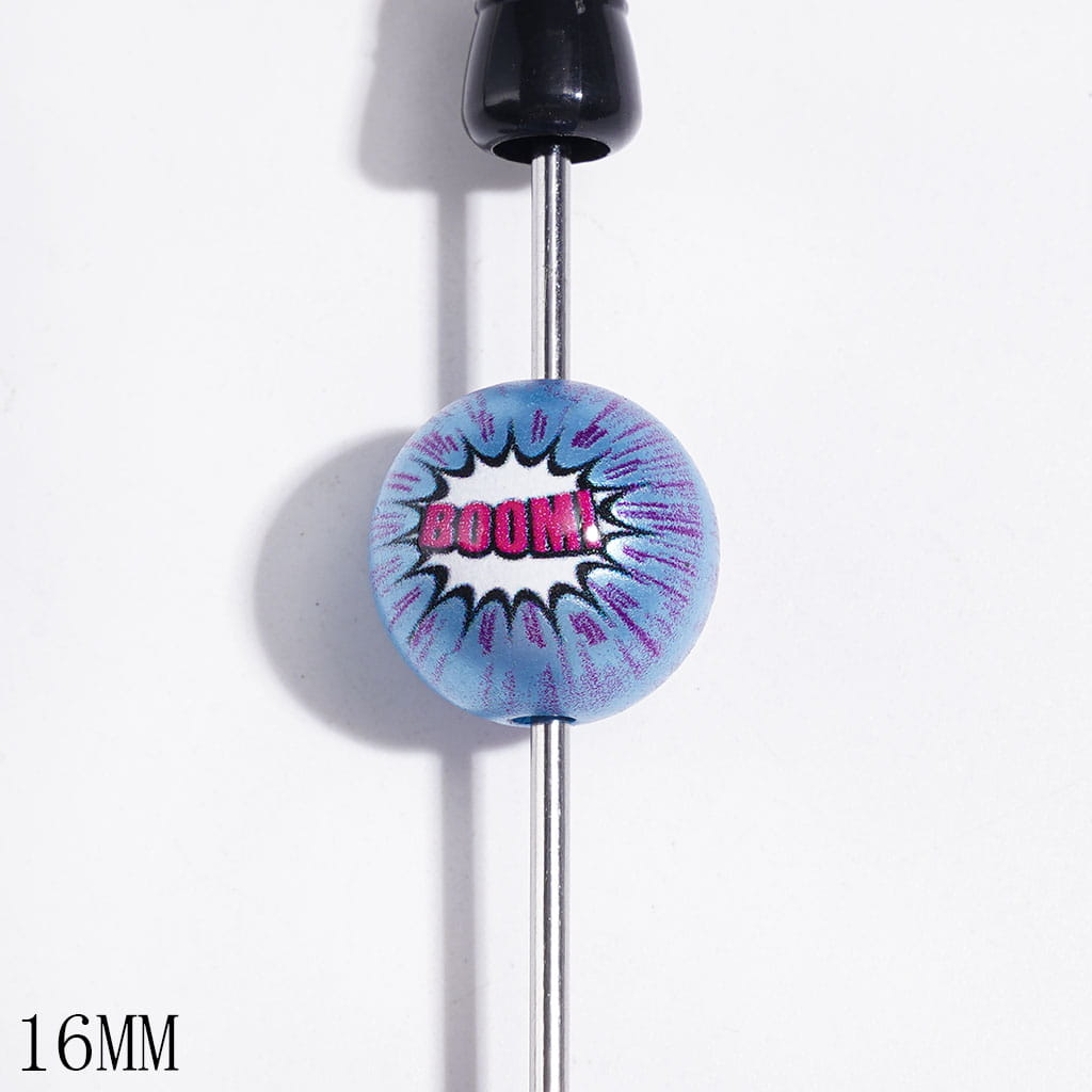 Funny Text "BOOM!" Acrylic Beads for DIY Bracelets, Pearlized Finish, 16MM, Various Colors, Random Mix