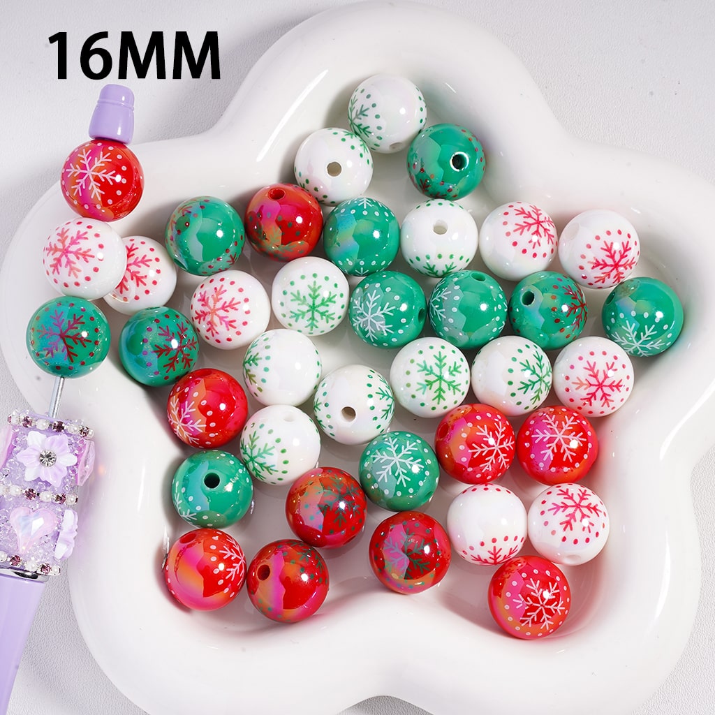 Acrylic Beads Snowflakes & Dots in Various Colors Christmas Style, Multi-Color, Random Mix, 16MM