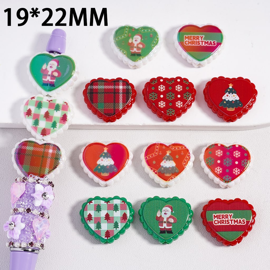 Acrylic Beads Christmas Series in Various Designs, Heart Shape, Random Mix, 19*22MM