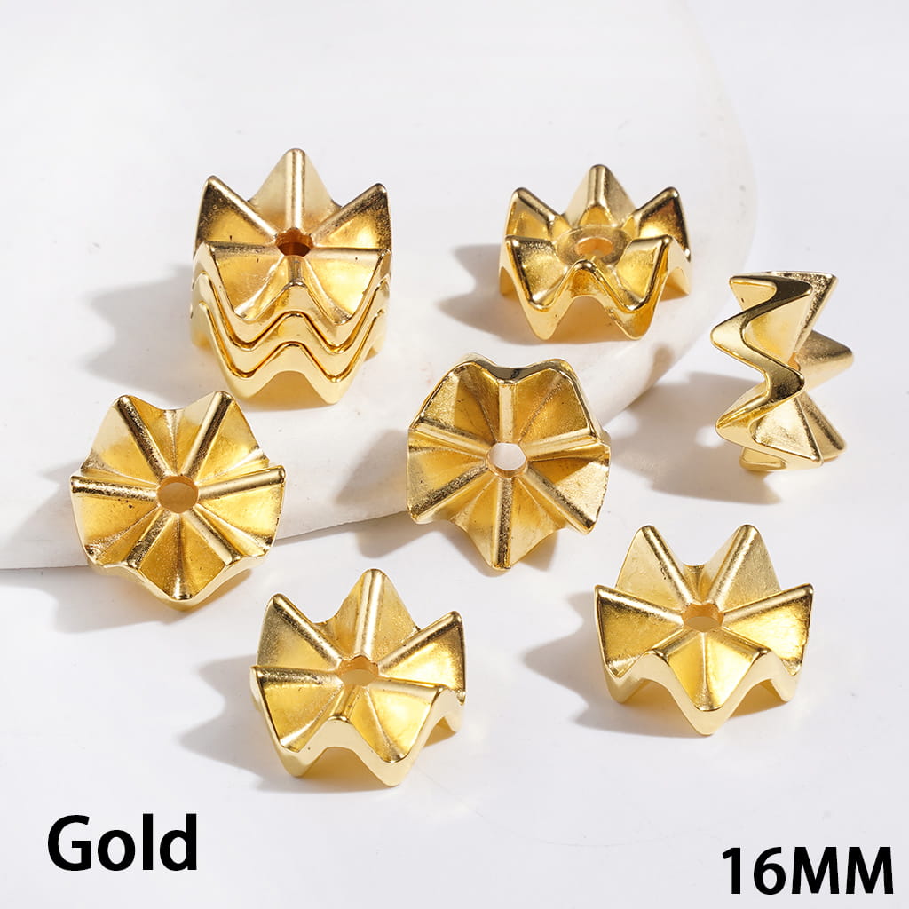 Wavy Shaped Lotus Leaf in Jenga Style Acrylic Spacer Beads, 16MM, Gold & Silver & Gun Black