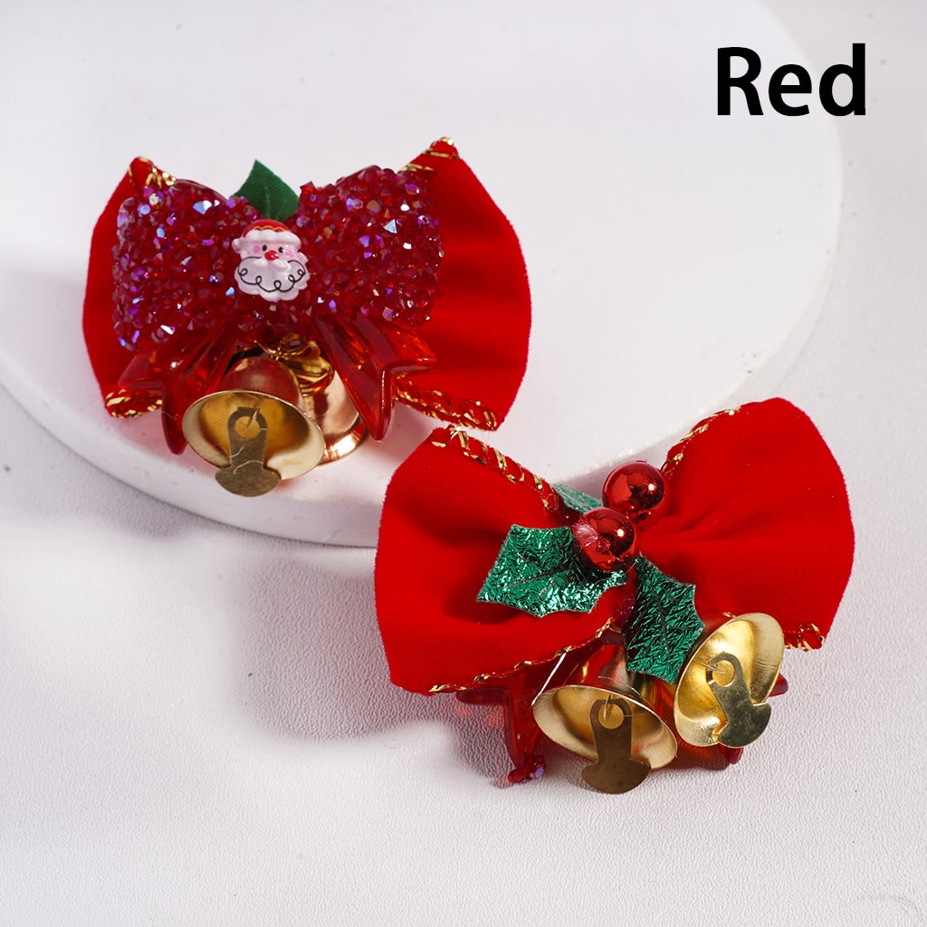 Sugar Acrylic Beads w Santa Claus & Christmas Tree Bowties Bells Shiny Cone Shape Rhinestones Fabric Bowtie, Multi-Color, Random Mix