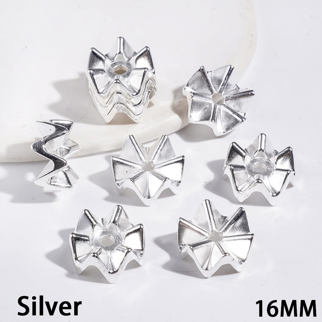 Wavy Shaped Lotus Leaf in Jenga Style Acrylic Spacer Beads, 16MM, Gold & Silver & Gun Black