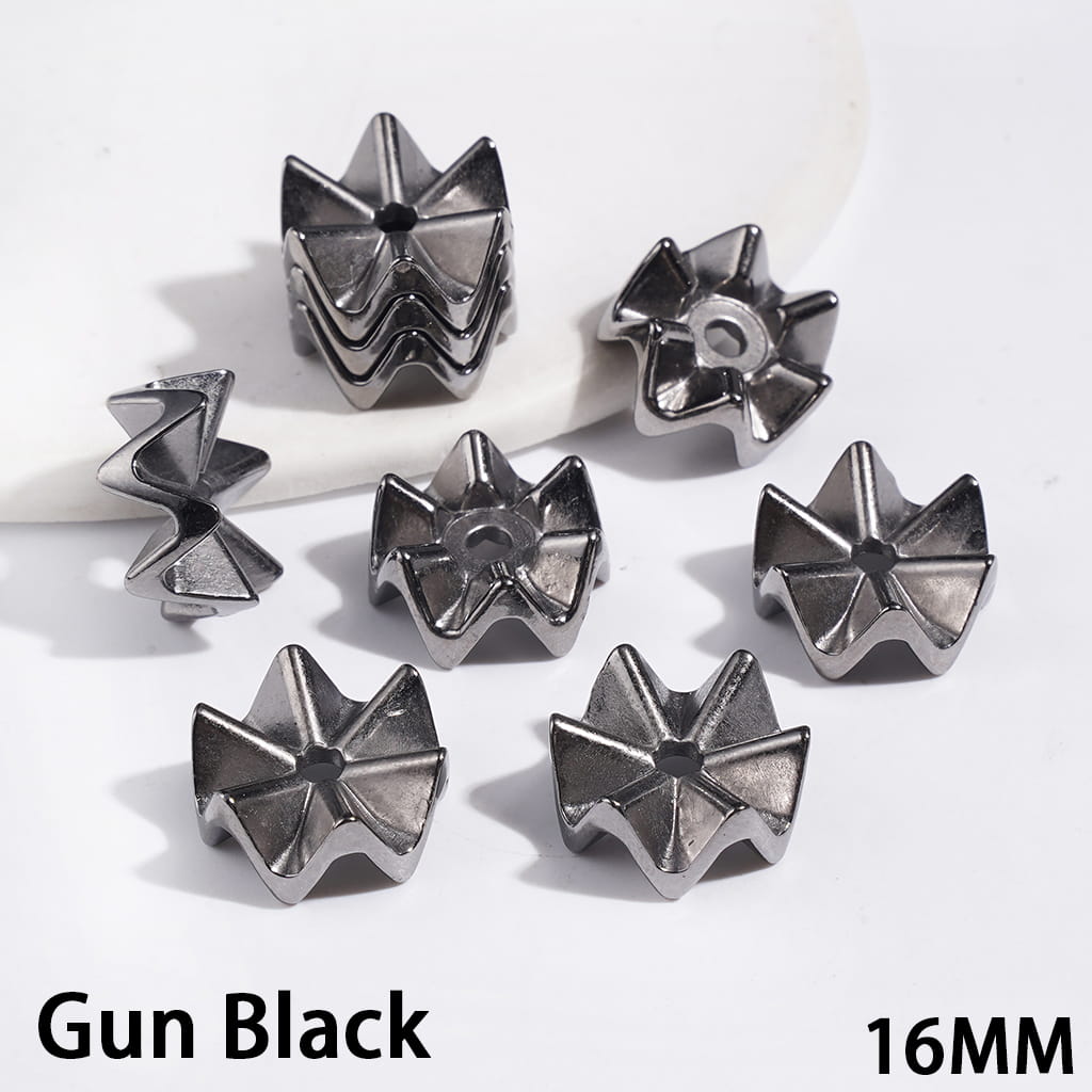 Wavy Shaped Lotus Leaf in Jenga Style Acrylic Spacer Beads, 16MM, Gold & Silver & Gun Black