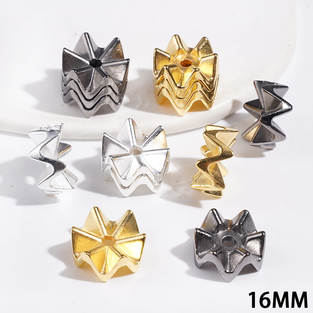 Wavy Shaped Lotus Leaf in Jenga Style Acrylic Spacer Beads, 16MM, Gold & Silver & Gun Black