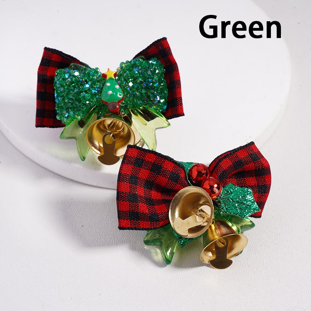 Sugar Acrylic Beads w Santa Claus & Christmas Tree Bowties Bells Shiny Cone Shape Rhinestones Fabric Bowtie, Multi-Color, Random Mix