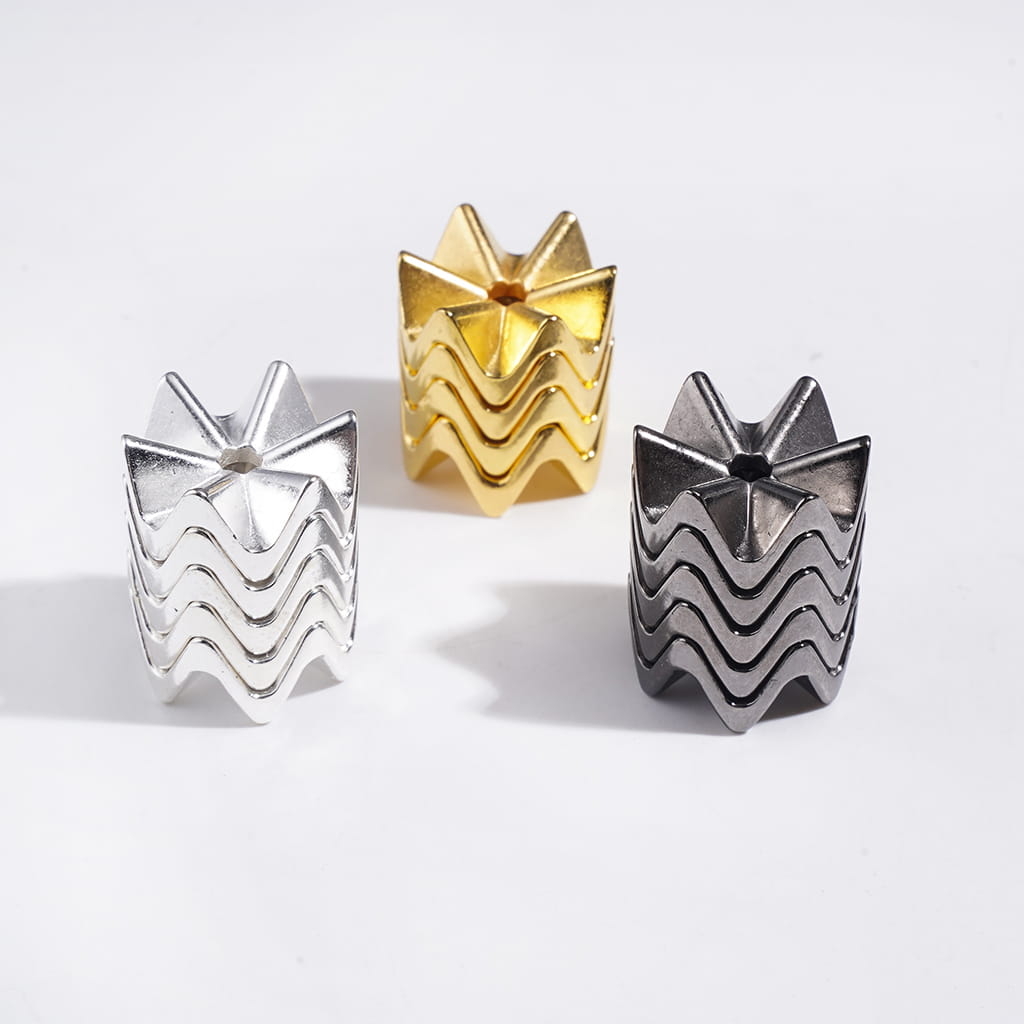 Wavy Shaped Lotus Leaf in Jenga Style Acrylic Spacer Beads, 16MM, Gold & Silver & Gun Black