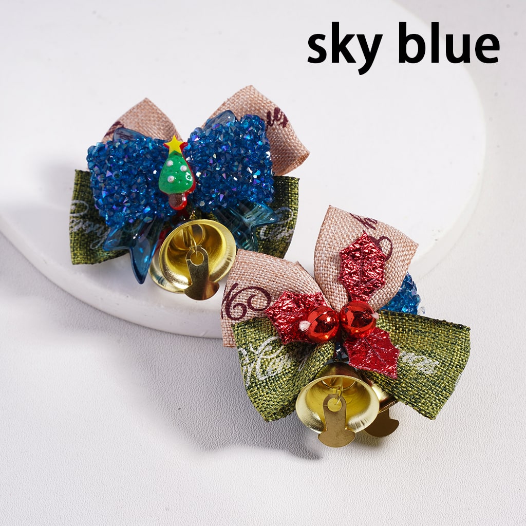 Sugar Acrylic Beads w Santa Claus & Christmas Tree Bowties Bells Shiny Cone Shape Rhinestones Fabric Bowtie, Multi-Color, Random Mix