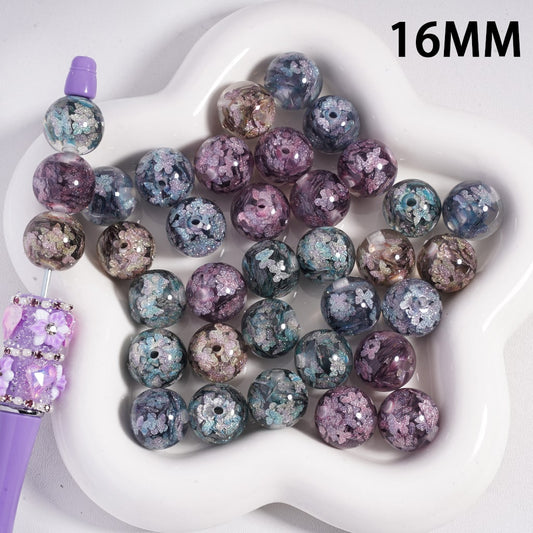 Acrylic Beads with Glittery Butterflies Inside, Various Colors, Random Mix, 16MM