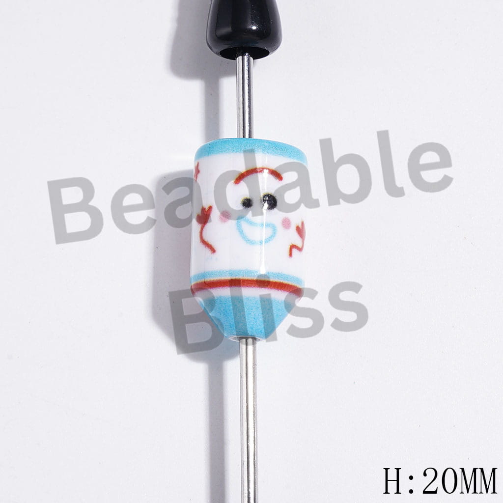 Pencil Bullet Design with Toy Adventure Characters Patterns Acrylic Beads, Height 20MM, Random Mix