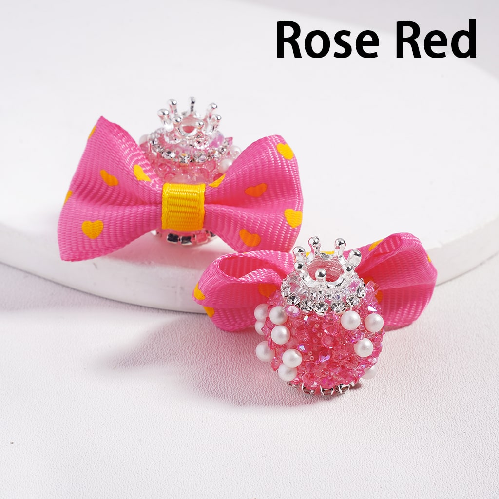 Sugar Acrylic Beads w Fancy Silver Crown White Pearls Shiny Cone Shape Rhinestones Fabric Bowtie, Multi-Color, Random Mix