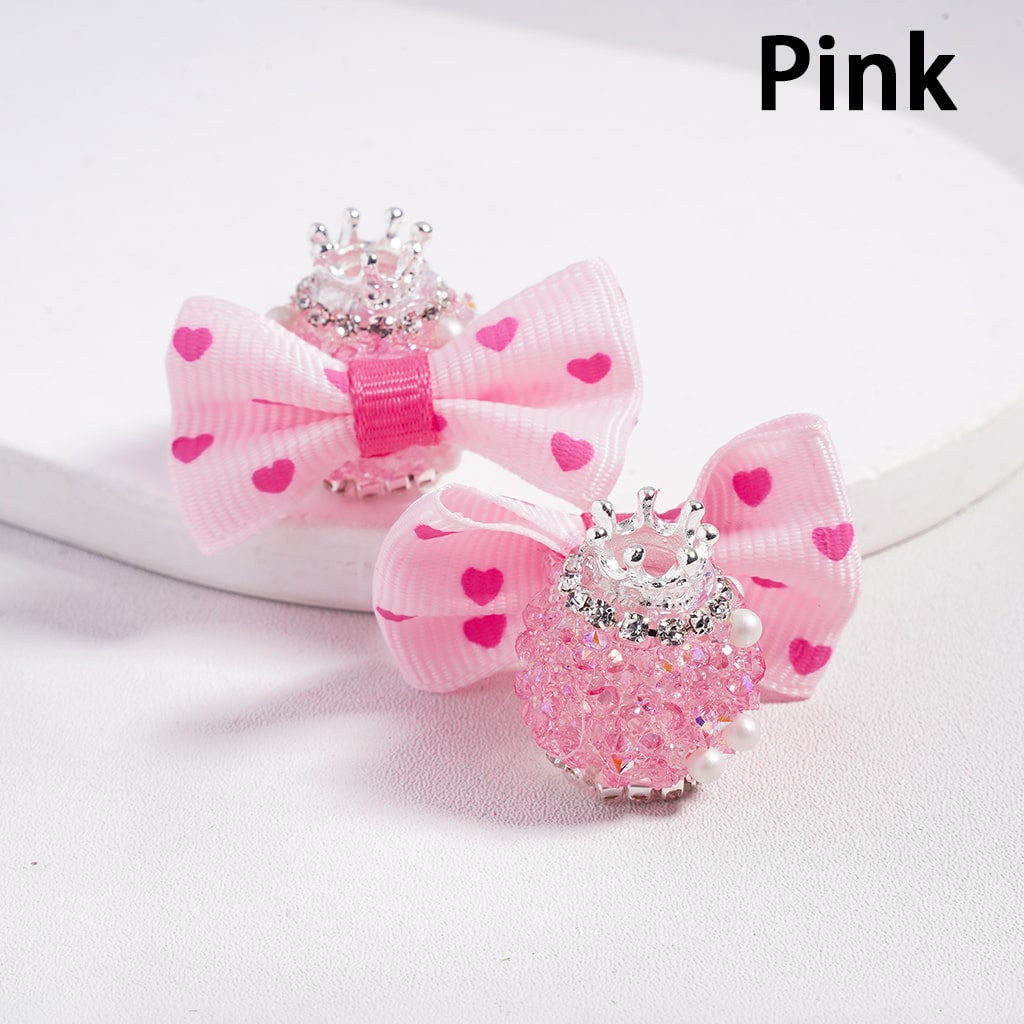 Sugar Acrylic Beads w Fancy Silver Crown White Pearls Shiny Cone Shape Rhinestones Fabric Bowtie, Multi-Color, Random Mix