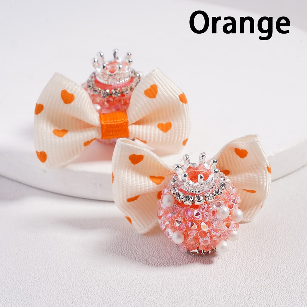 Sugar Acrylic Beads w Fancy Silver Crown White Pearls Shiny Cone Shape Rhinestones Fabric Bowtie, Multi-Color, Random Mix