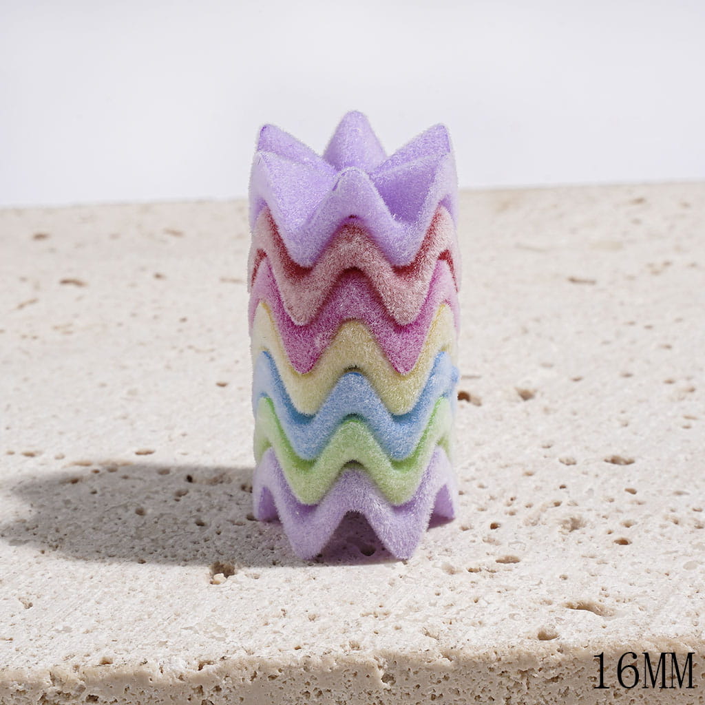 Flocked Fluffy Wavy Shaped Lotus Leaf in Jenga Style Acrylic Spacer Beads, 16MM, Multi-Color, Random Mix