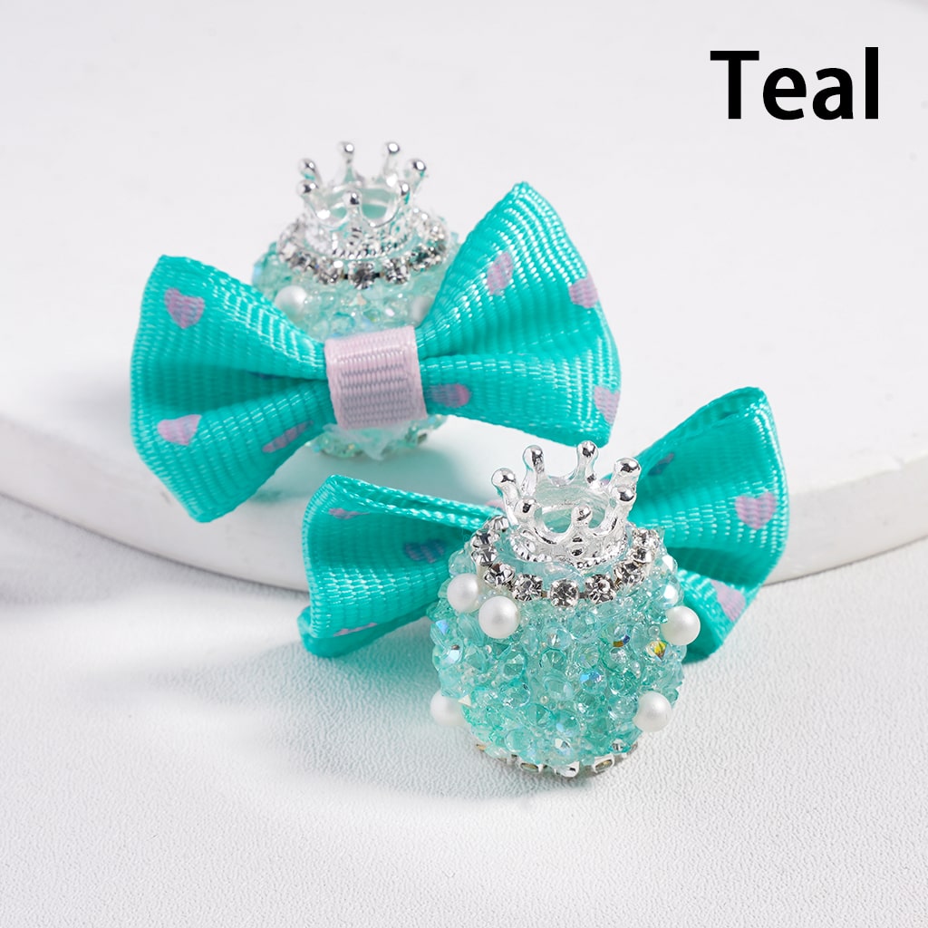 Sugar Acrylic Beads w Fancy Silver Crown White Pearls Shiny Cone Shape Rhinestones Fabric Bowtie, Multi-Color, Random Mix