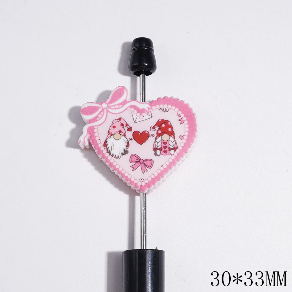 Valentine's Day Series Silicone Focal Beads, Heart with Bowtie & Bear Swan Gnome Cow Butterfly Patterns, Random Mix