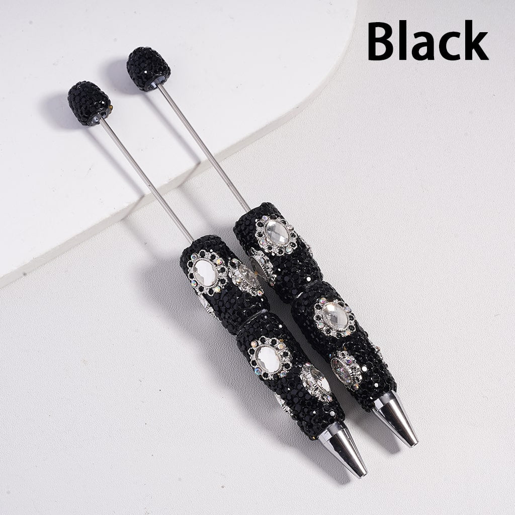 Beadable Clay Pen & Silver Color Metal Mirror Shape with Black Clear AB Rhinestones, Random Mix
