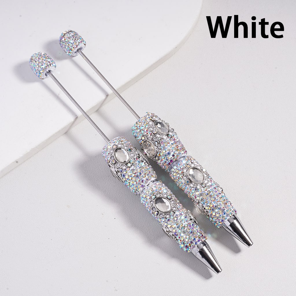 Beadable Clay Pen & Silver Color Metal Mirror Shape with Black Clear AB Rhinestones, Random Mix