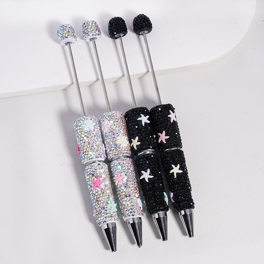 Beadable Clay Pen with Various Colors Starfish Black & AB Rhinestones, Random Mix