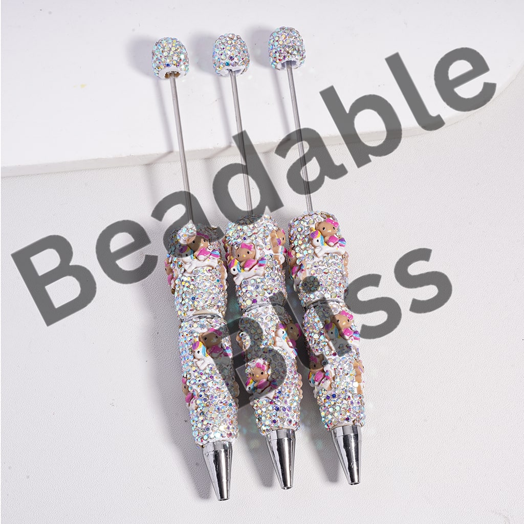 Beadable Clay Pen with Cute Cat Character on the Unicorn AB Rhinestones