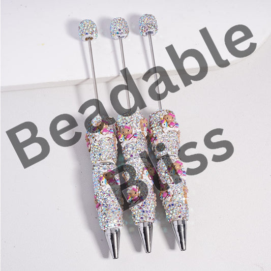Beadable Clay Pen with Cute Cat Character on the Unicorn AB Rhinestones