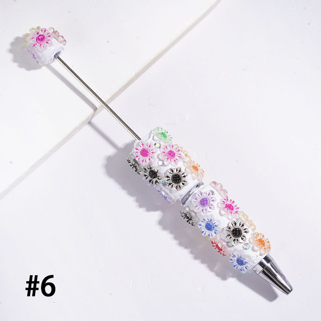 Beadable Clay Pens with Sun Flower and AB Rhinestone, Multi-Color