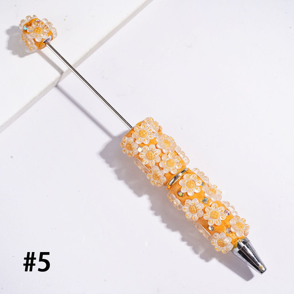 Beadable Clay Pens with Sun Flower and AB Rhinestone, Multi-Color