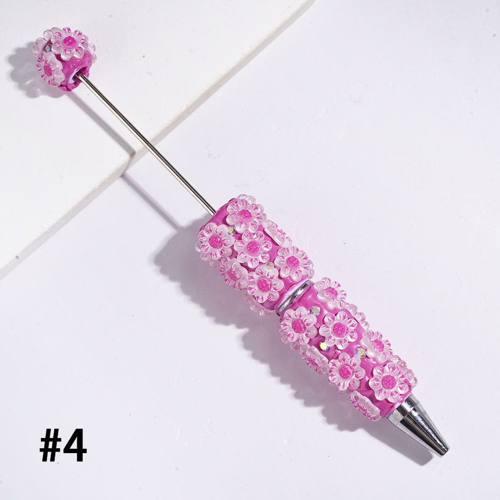 Beadable Clay Pens with Sun Flower and AB Rhinestone, Multi-Color