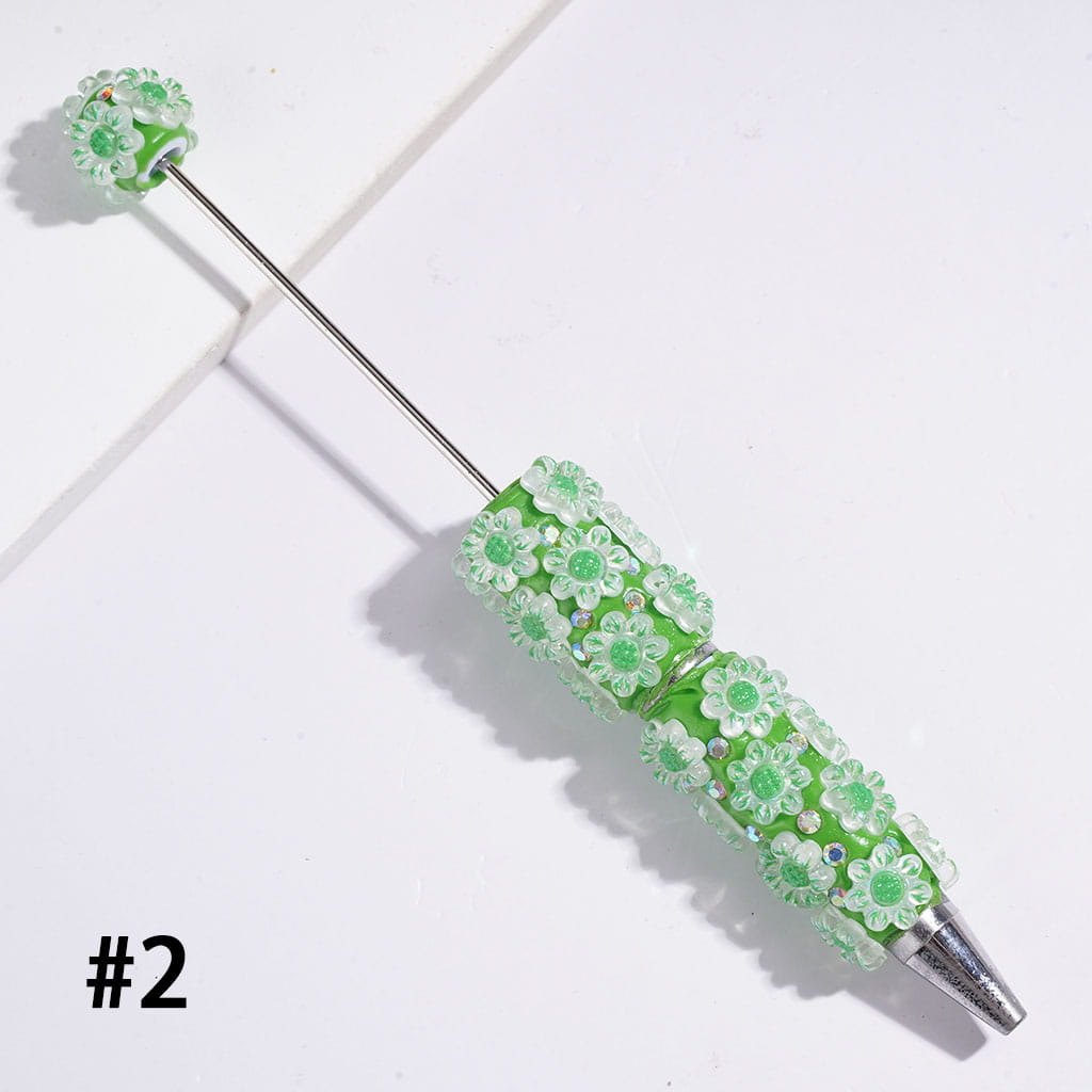 Beadable Clay Pens with Sun Flower and AB Rhinestone, Multi-Color