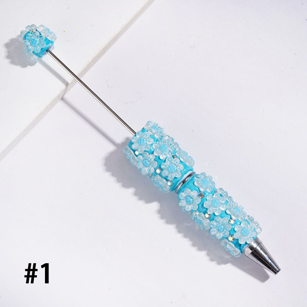 Beadable Clay Pens with Sun Flower and AB Rhinestone, Multi-Color