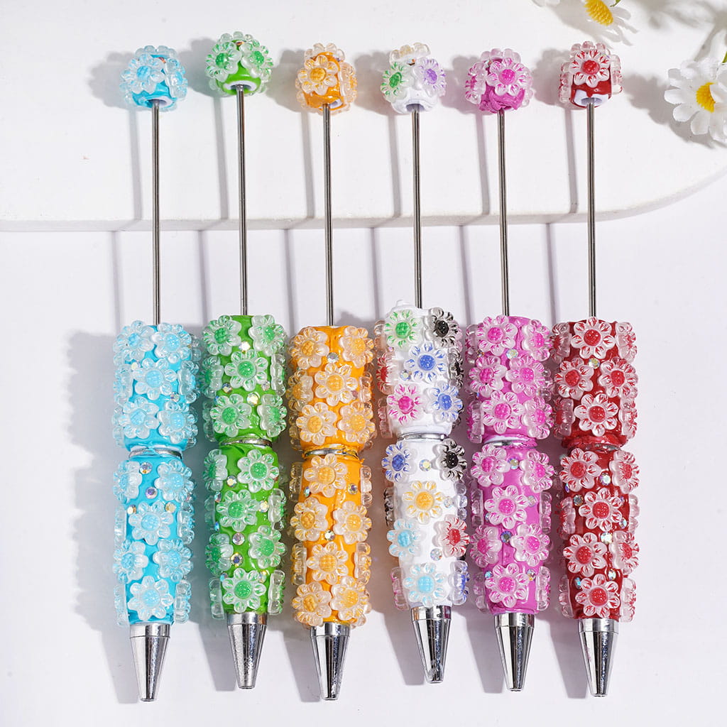 Beadable Clay Pens with Sun Flower and AB Rhinestone, Multi-Color