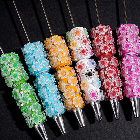 Beadable Clay Pens with Sun Flower and AB Rhinestone, Multi-Color