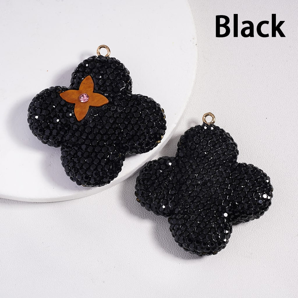 Clay Keychain Pendant, Four Leaf Clover with Flower, Jewelry Accessories w Rhinestones , Multi-Color