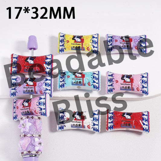 Acrylic Beads with Candy Theme, Double Side Prints, Multi-Color, 17*32MM, Random Mix