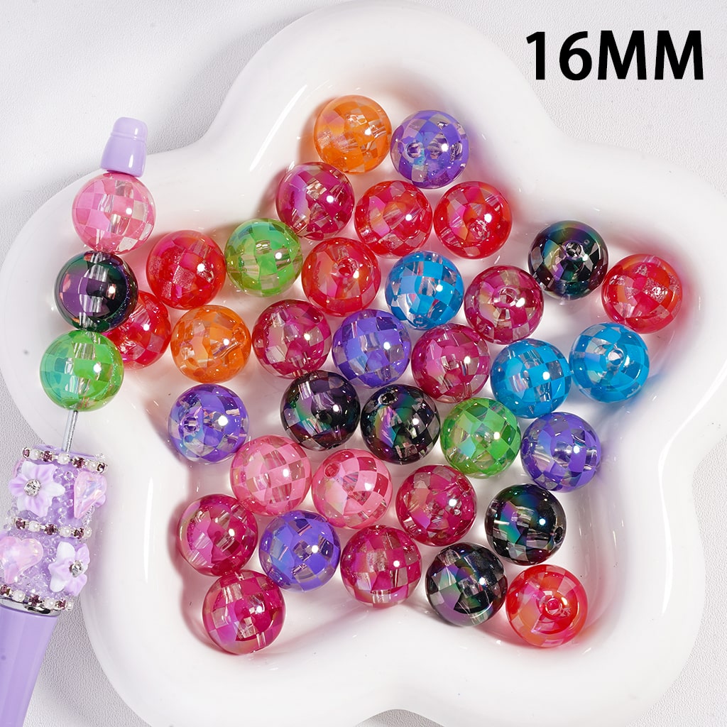 Acrylic Beads Checkered Patterns in Various Colors, Transparent Color, 16MM