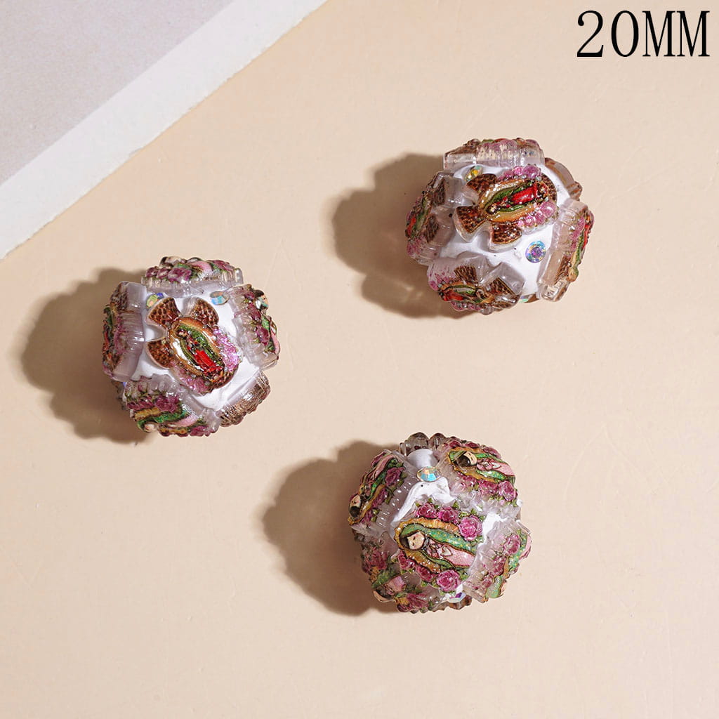 Clay Beads Virgen de Guadalupe and AB Rhinestone, 20MM Random Mix