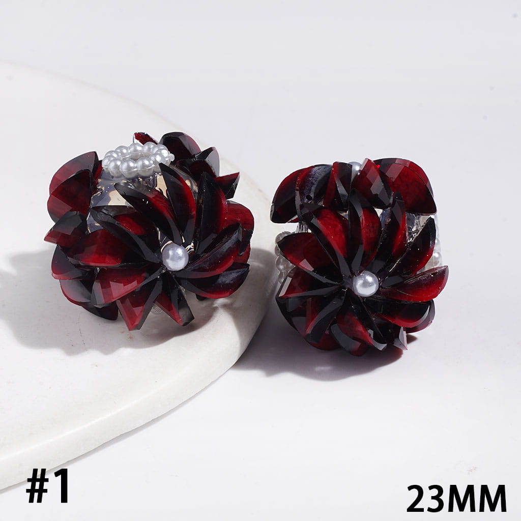 Handmade Acrylic Beads Flower with Crack Marquise Cut Rhinestones, White Pearl Chains, 23MM Multi-Color