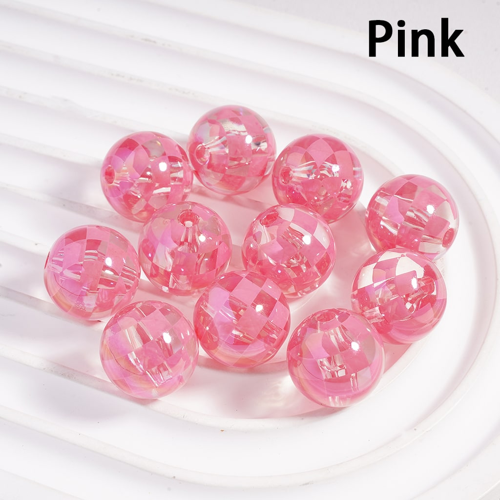 Acrylic Beads Checkered Patterns in Various Colors, Transparent Color, 16MM