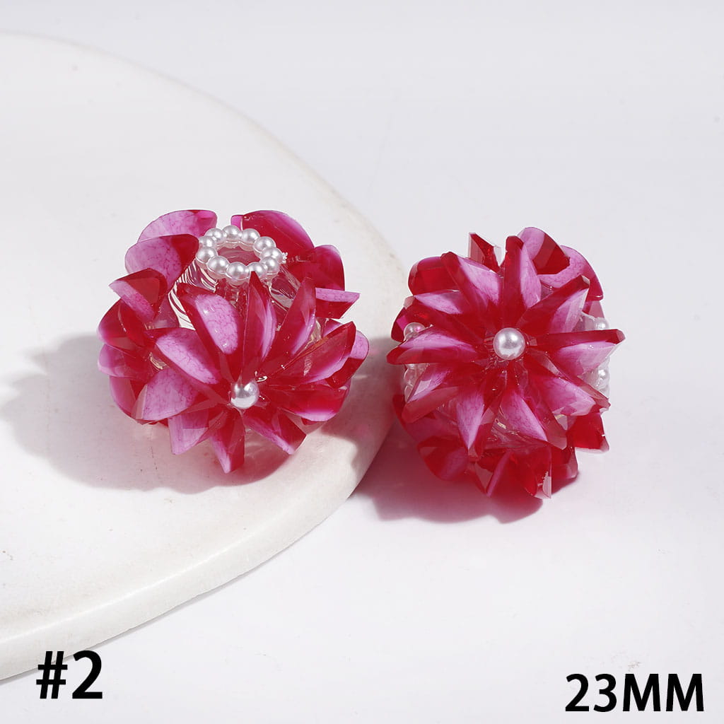 Handmade Acrylic Beads Flower with Crack Marquise Cut Rhinestones, White Pearl Chains, 23MM Multi-Color