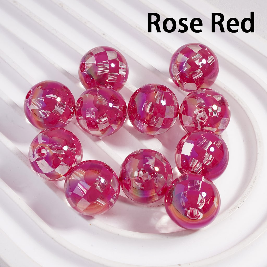 Acrylic Beads Checkered Patterns in Various Colors, Transparent Color, 16MM