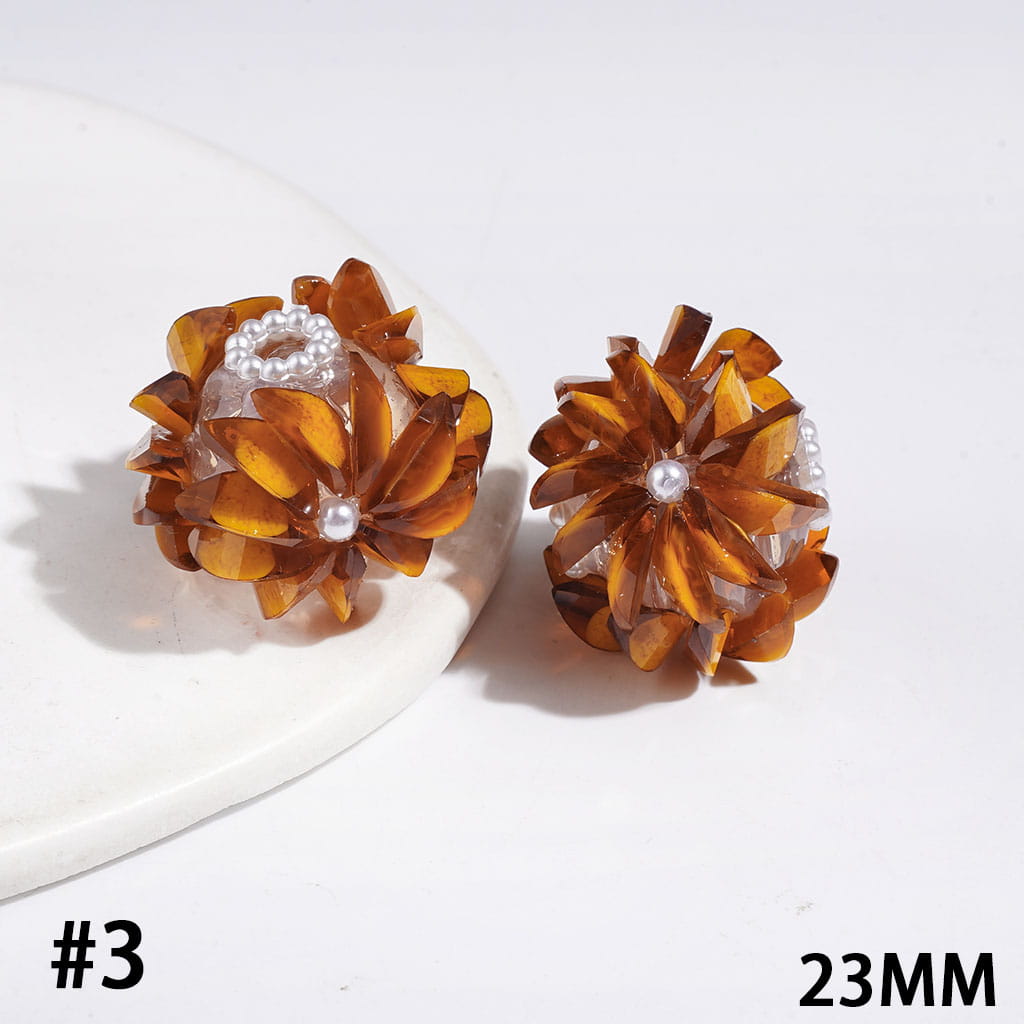 Handmade Acrylic Beads Flower with Crack Marquise Cut Rhinestones, White Pearl Chains, 23MM Multi-Color