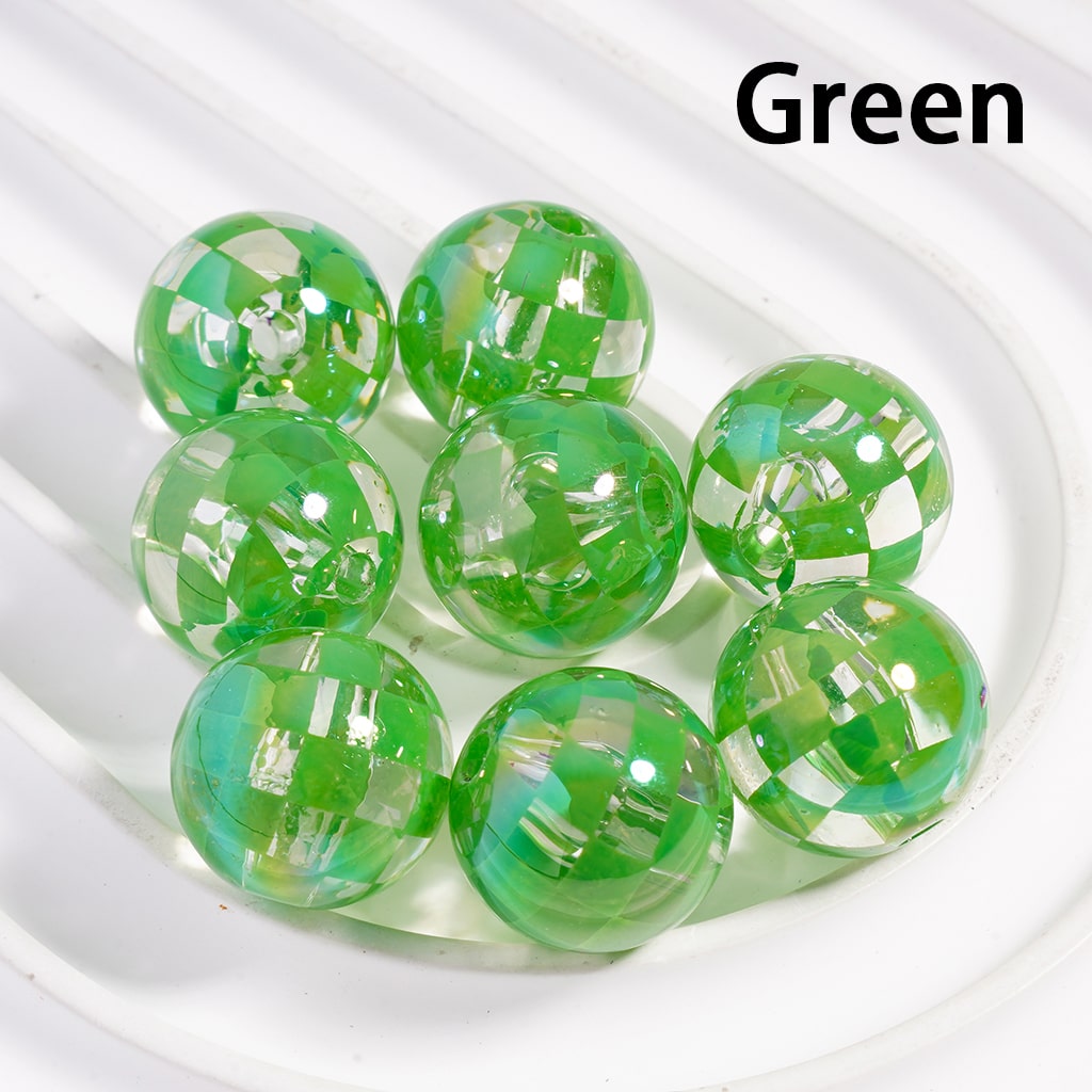 Acrylic Beads Checkered Patterns in Various Colors, Transparent Color, 16MM