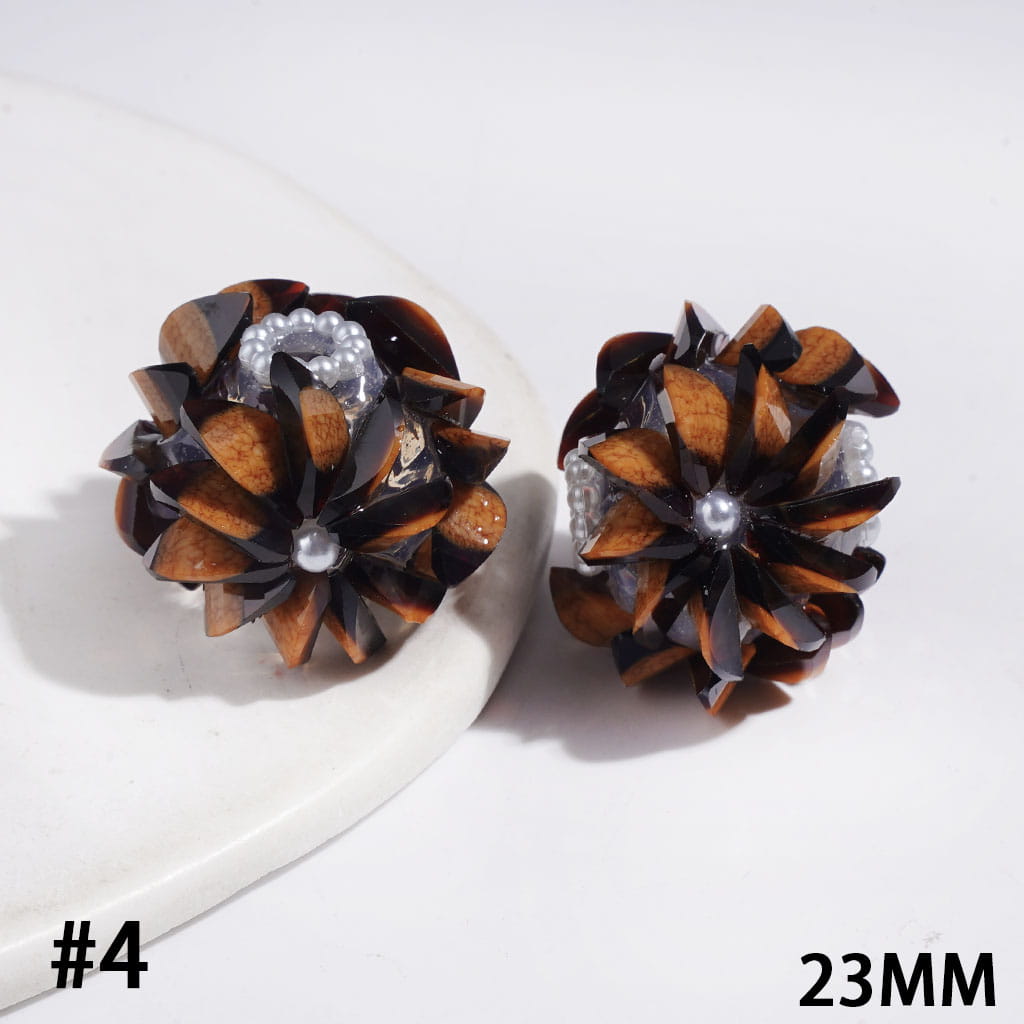 Handmade Acrylic Beads Flower with Crack Marquise Cut Rhinestones, White Pearl Chains, 23MM Multi-Color