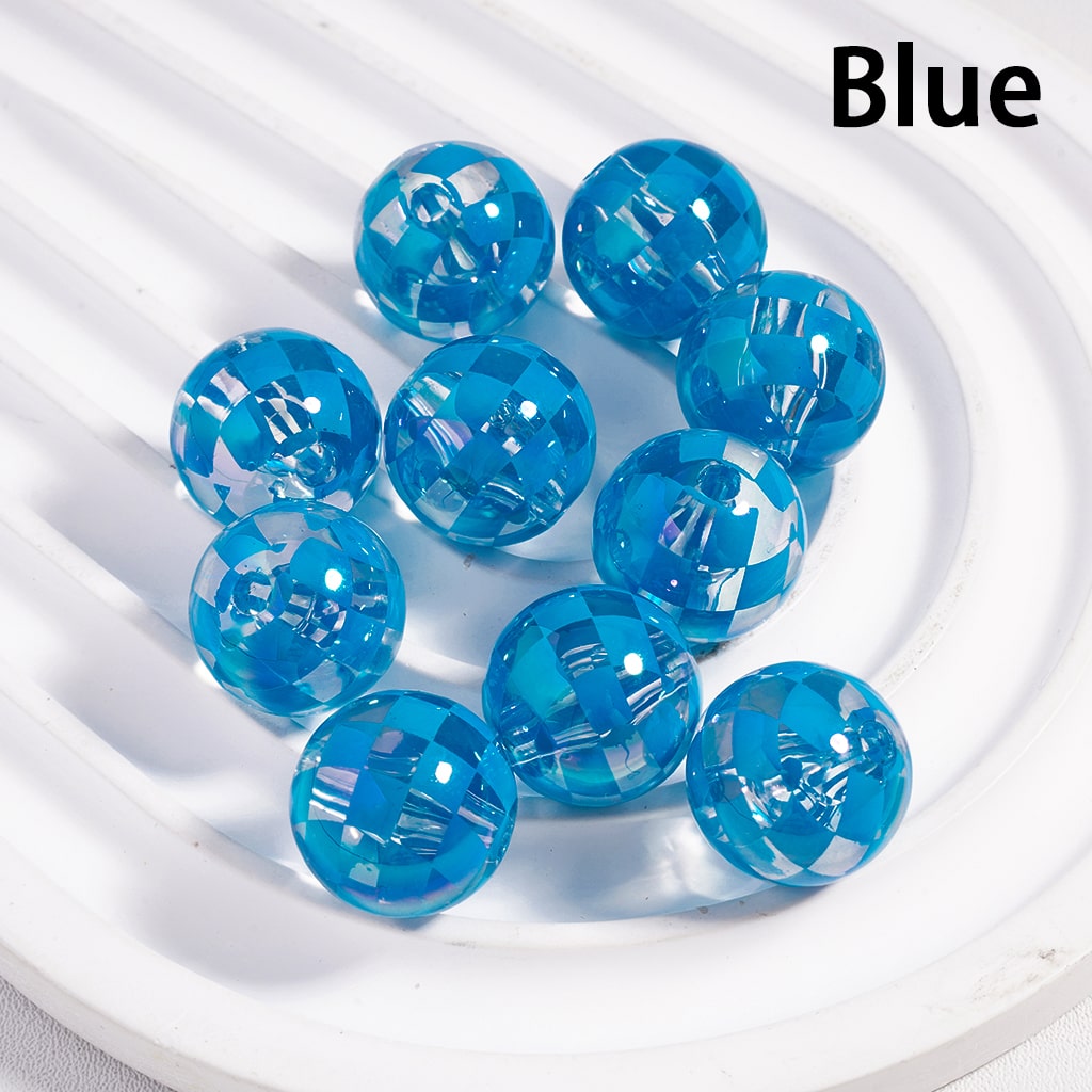 Acrylic Beads Checkered Patterns in Various Colors, Transparent Color, 16MM