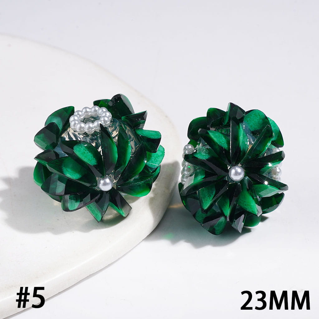Handmade Acrylic Beads Flower with Crack Marquise Cut Rhinestones, White Pearl Chains, 23MM Multi-Color