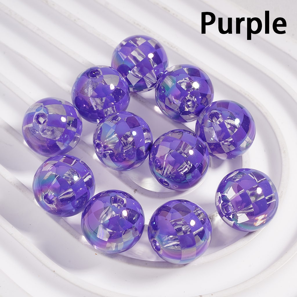 Acrylic Beads Checkered Patterns in Various Colors, Transparent Color, 16MM