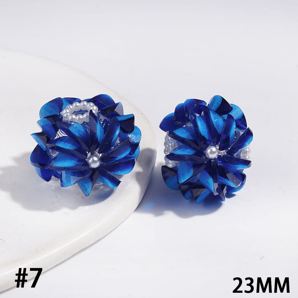 Handmade Acrylic Beads Flower with Crack Marquise Cut Rhinestones, White Pearl Chains, 23MM Multi-Color