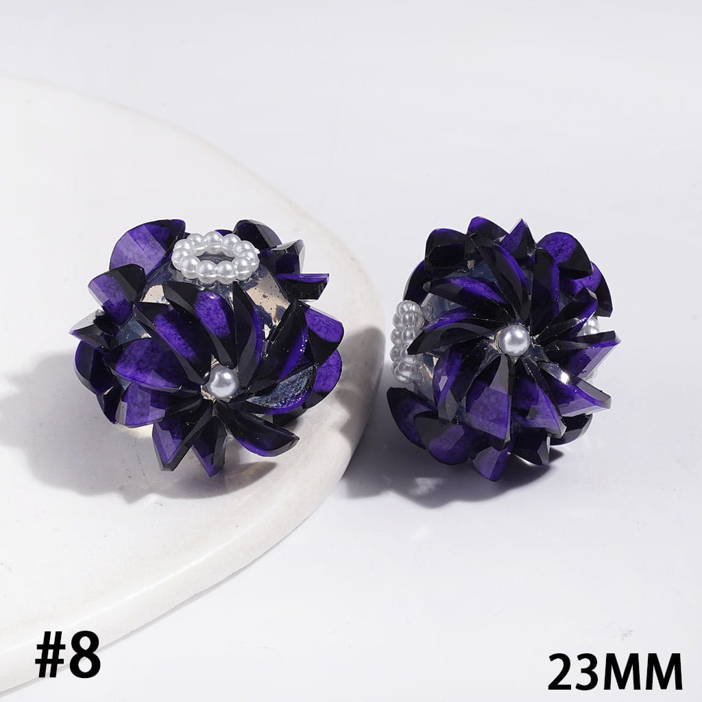 Handmade Acrylic Beads Flower with Crack Marquise Cut Rhinestones, White Pearl Chains, 23MM Multi-Color