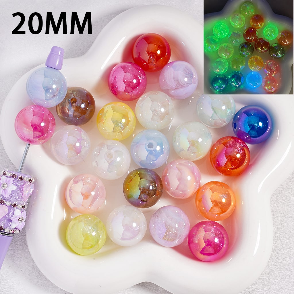 Acrylic Beads UV Coating Luminous, Glow in the Dark Abstract Cloud, Random Mix, 20MM
